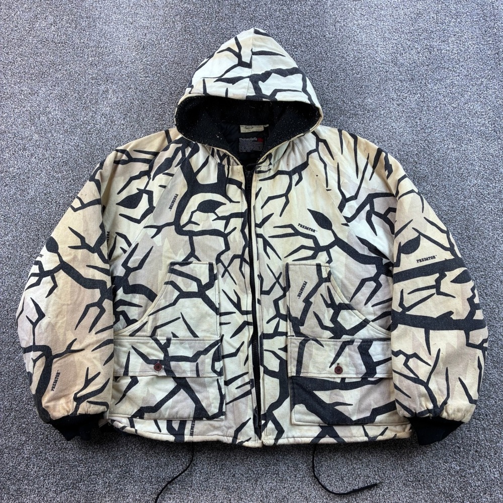 Vintage Predator Camouflage Jacket Mens XL White Bomber Insulated Hunting USA